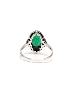Bague Années 70 en argent 925 sertie d'une chrysoprase et de marcassites - 4