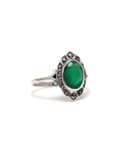 Bague Années 70 en argent 925 sertie d'une chrysoprase et de marcassites - 6