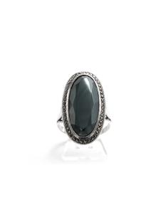 Bague Art Déco en argent sertie d'une hématite et de marcassites - 1