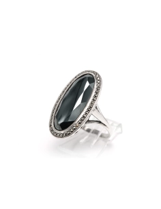 Bague Art Déco en argent sertie d'une hématite et de marcassites - 2