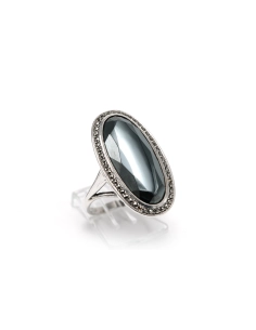 Bague Art Déco en argent sertie d'une hématite et de marcassites - 6