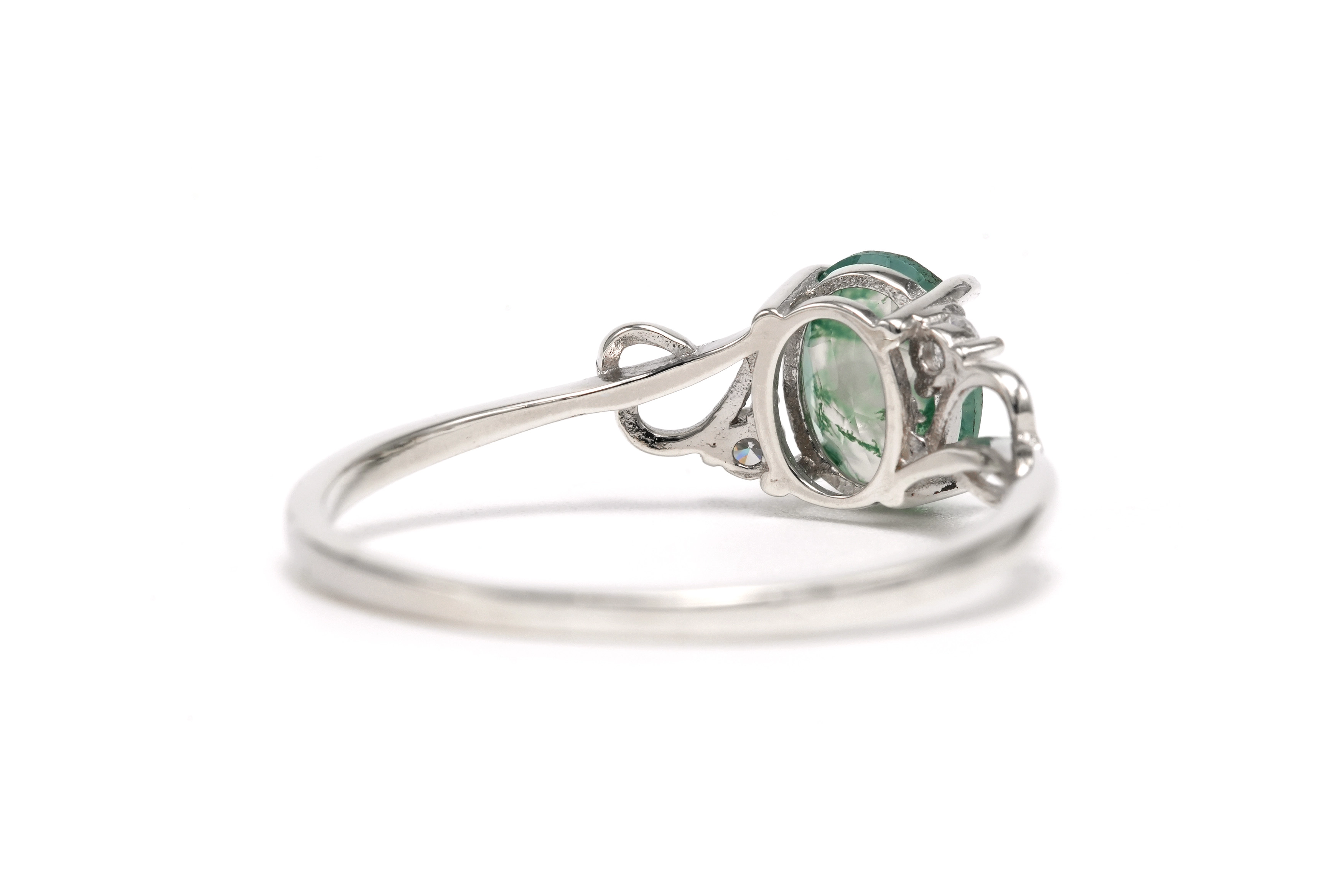 Bague contemporaine en argent sertie d'une agate mousse et de zirconiums - 5