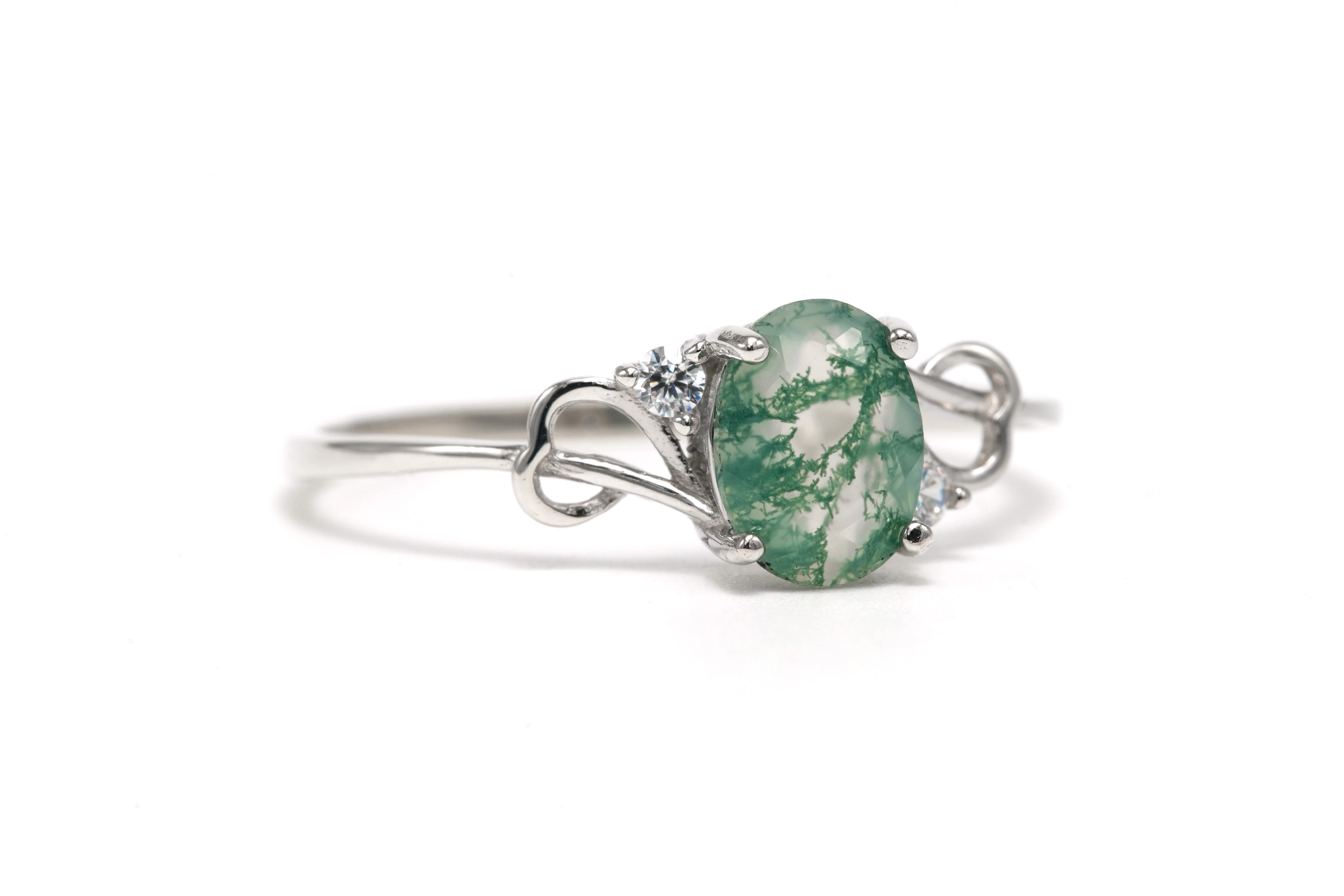 Bague contemporaine en argent sertie d'une agate mousse et de zirconiums - 6