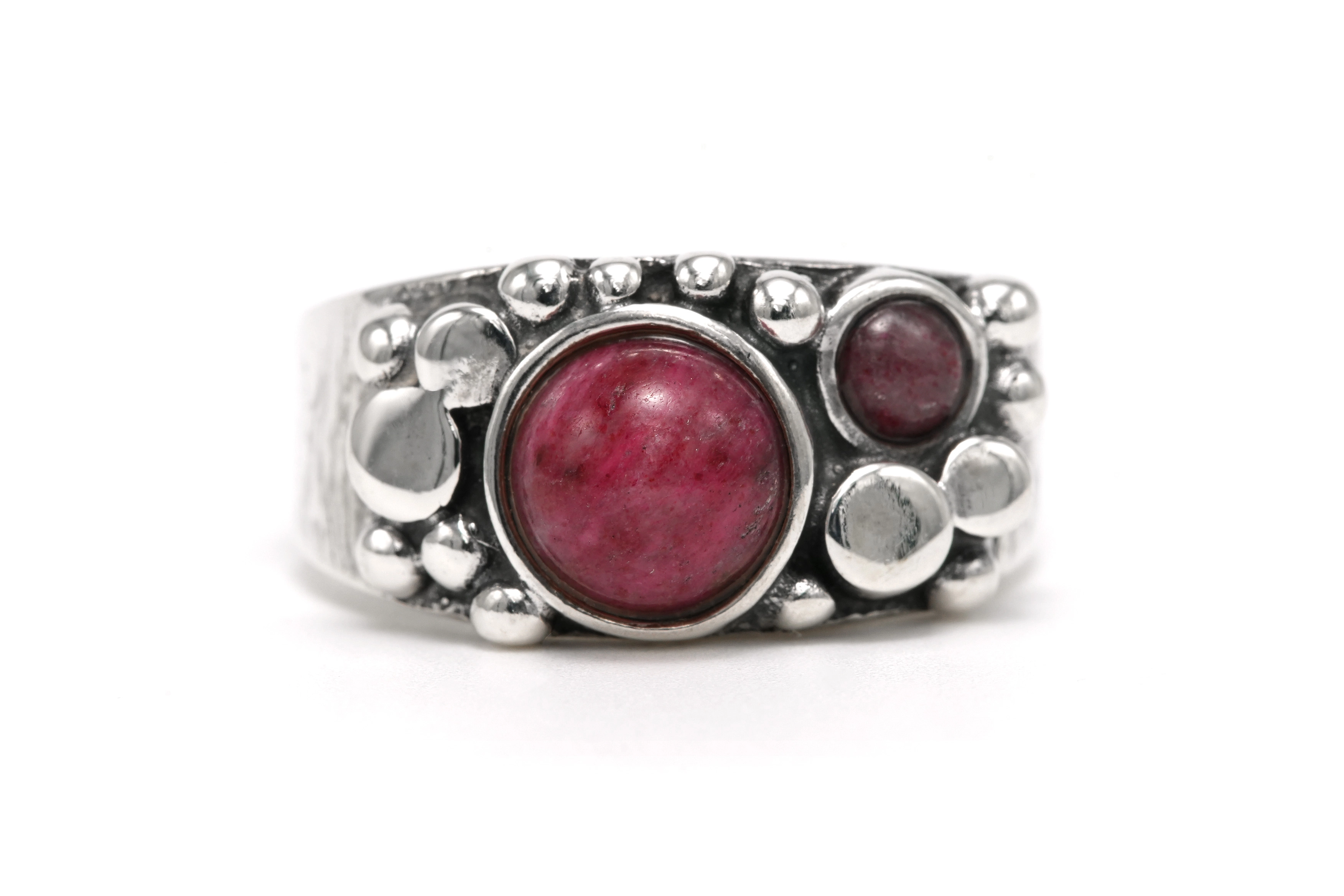 Bague Années 70 en argent 925 sertie d'une rhodochrosite - 1