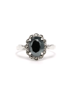 Bague Art Déco en argent sertie d'une hématite et de marcassites - 1