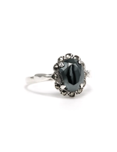 Bague Art Déco en argent sertie d'une hématite et de marcassites - 6