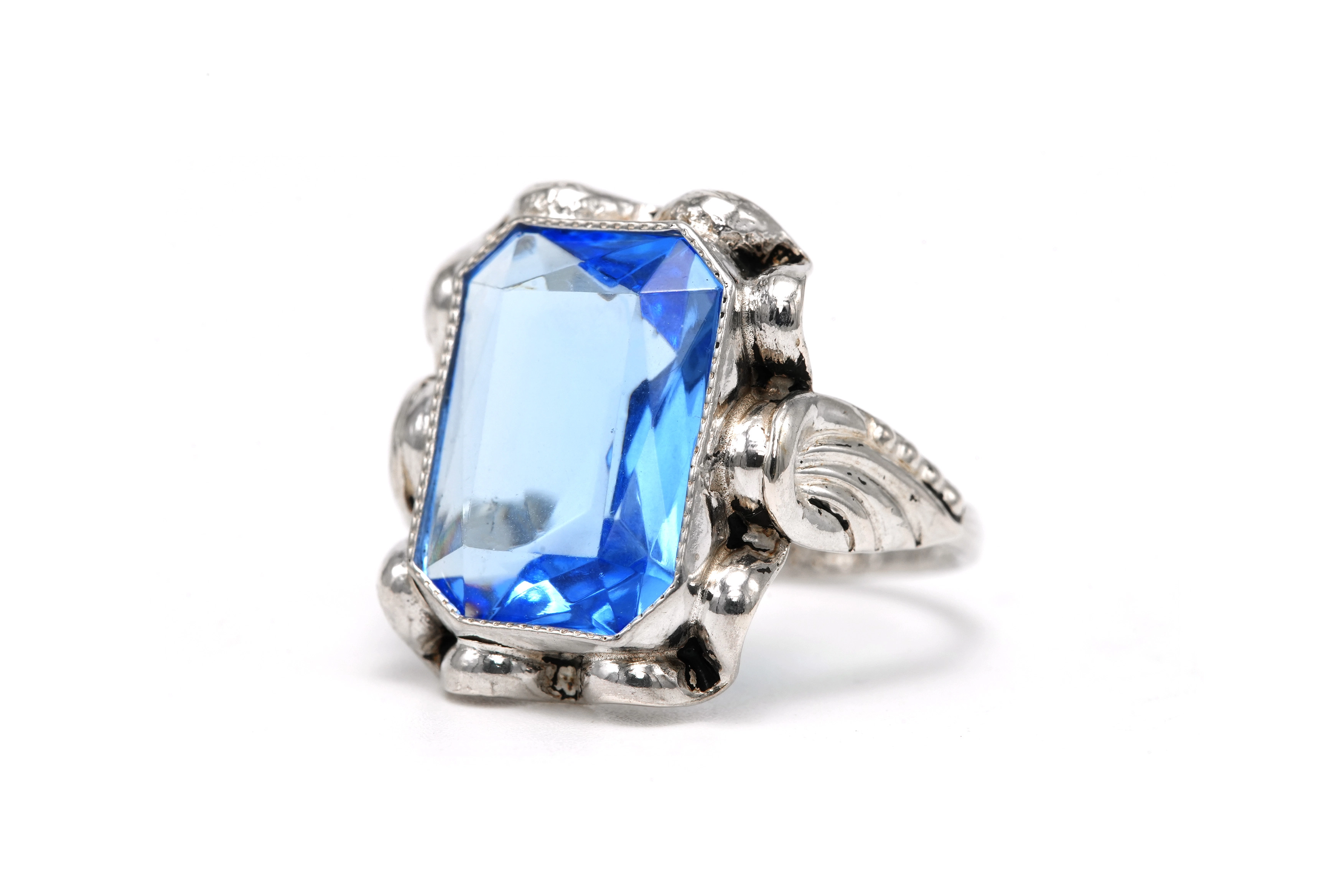 Bague Art Déco en argent 835 sertie d'une spinelle de synthèse - 2