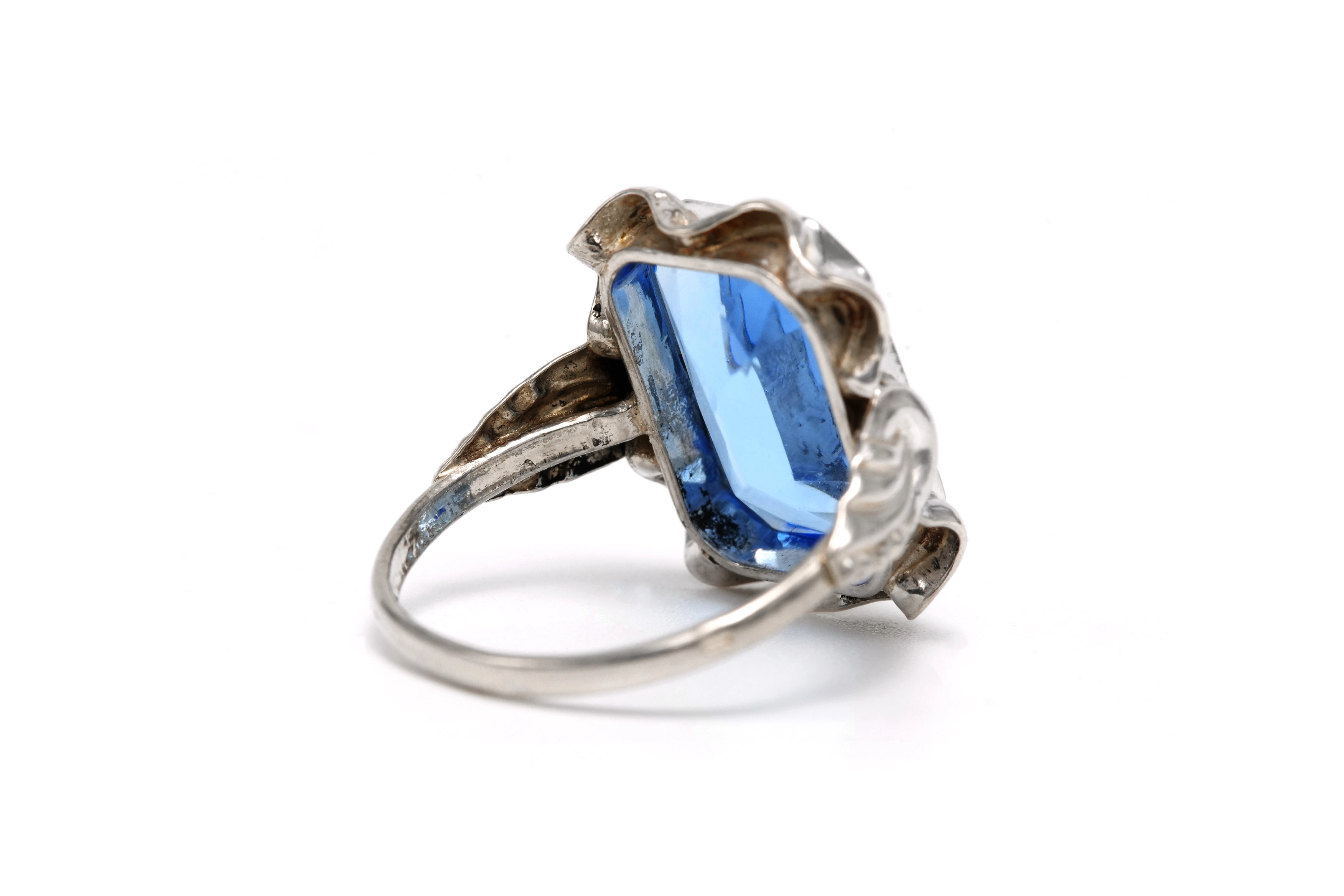 Bague Art Déco en argent 835 sertie d'une spinelle de synthèse - 5