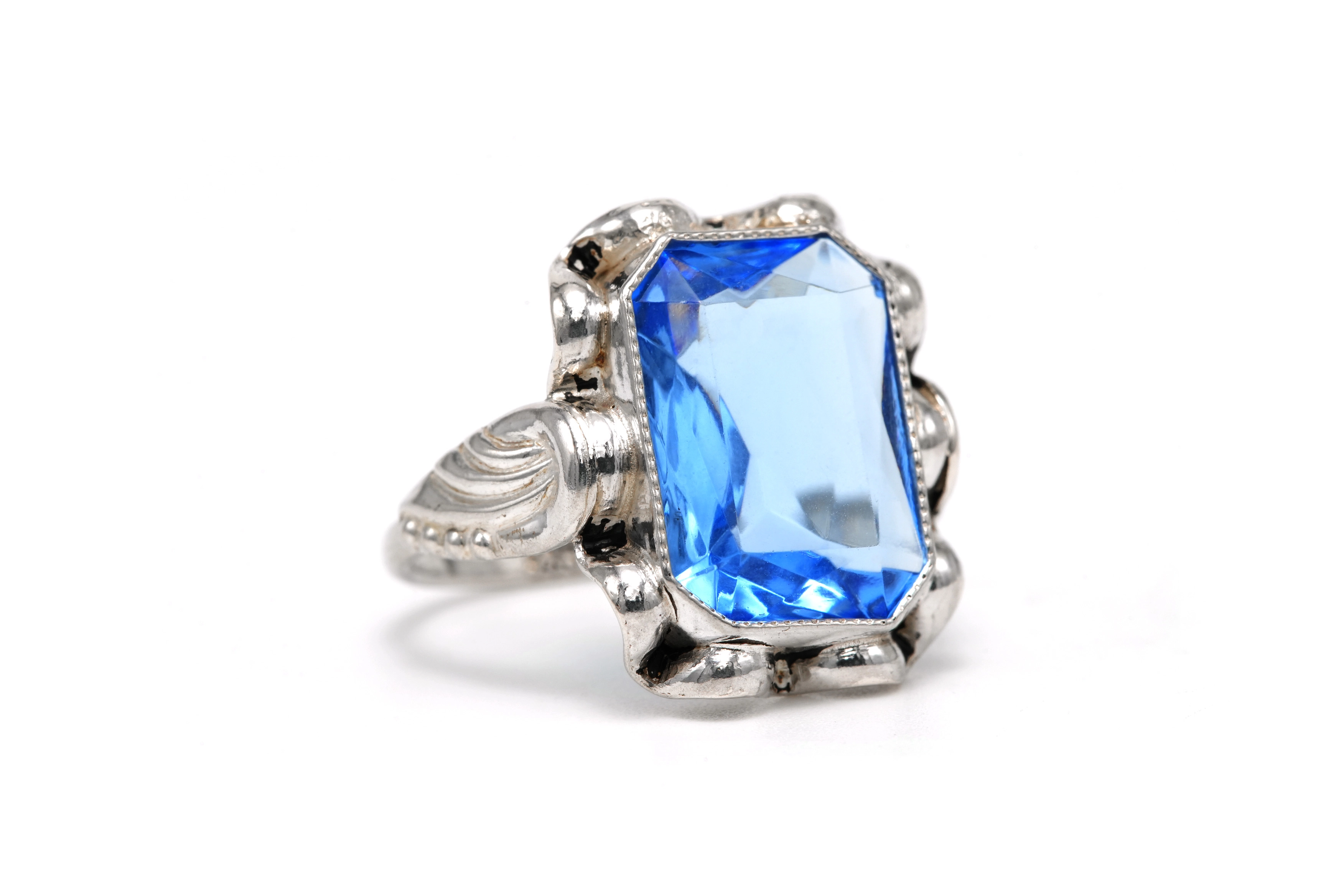 Bague Art Déco en argent 835 sertie d'une spinelle de synthèse - 6