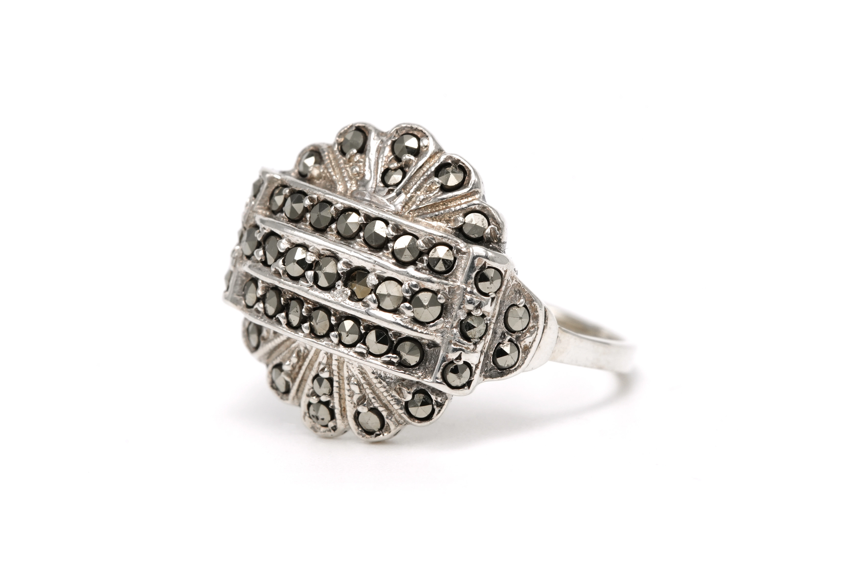 Bague Art Déco en argent 835 sertie de marcassites - 2
