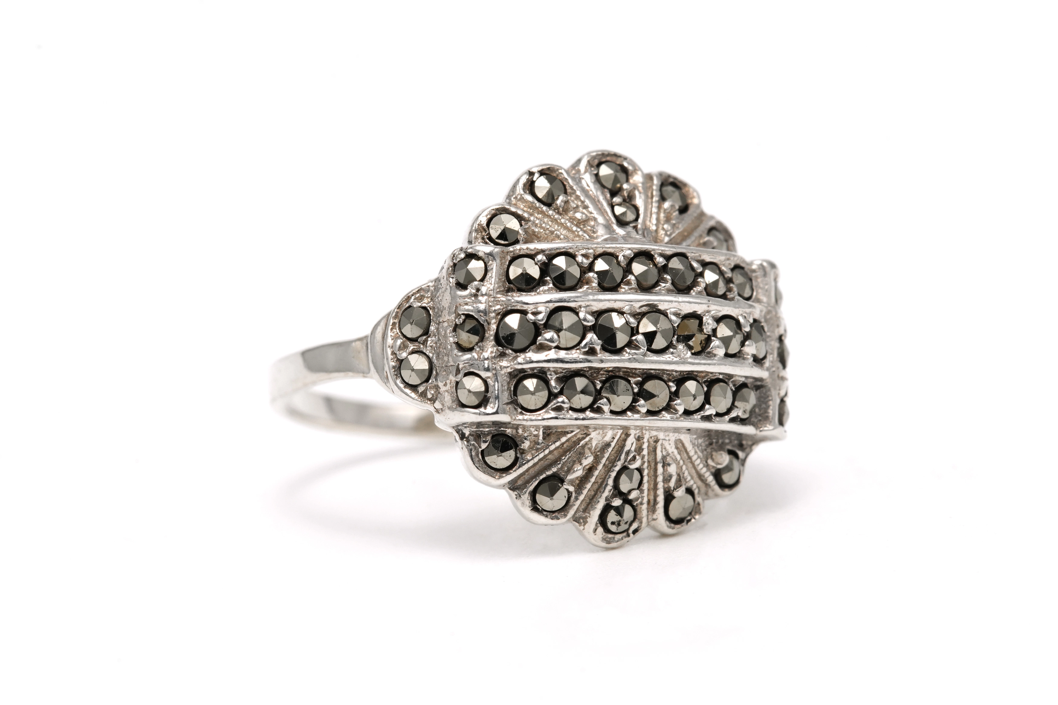 Bague Art Déco en argent 835 sertie de marcassites - 6