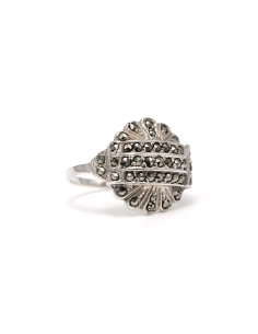 Bague Art Déco en argent 835 sertie de marcassites - 6