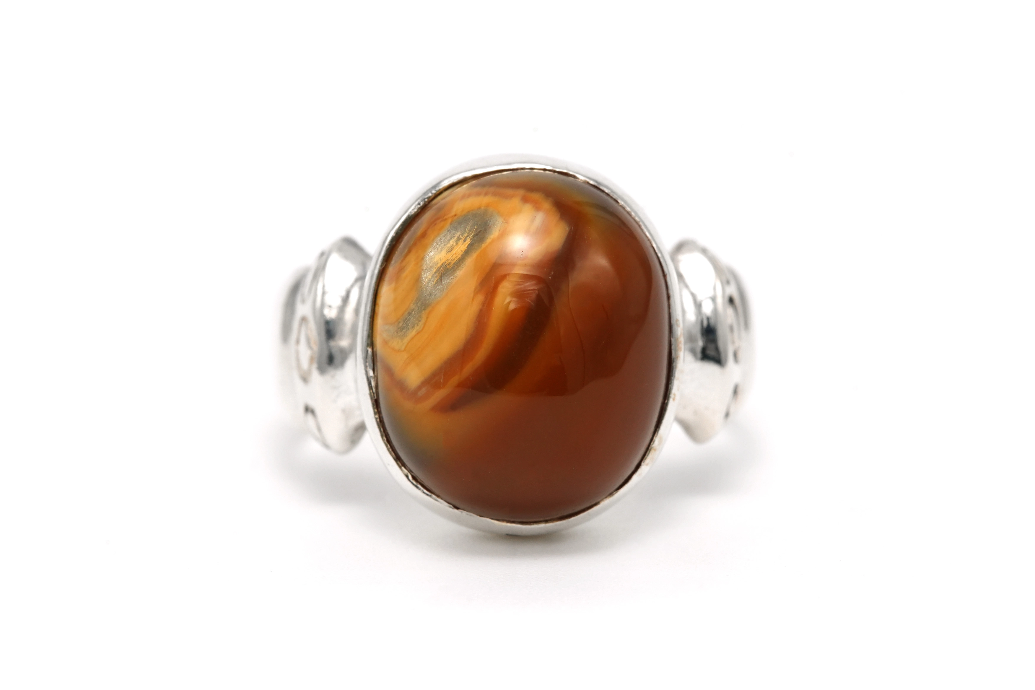 Bague Années 70 en argent 925 sertie d'une agathe - 1