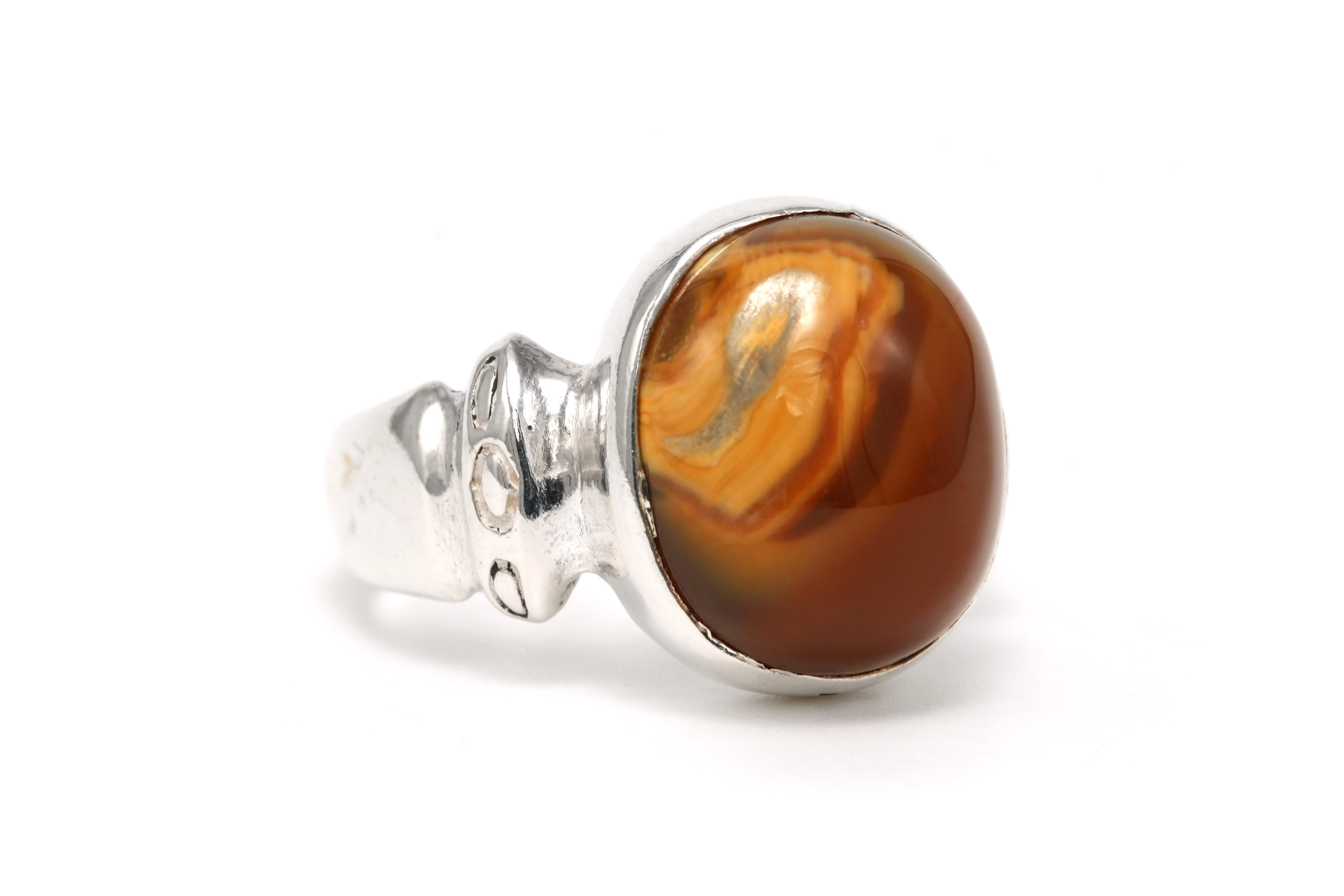 Bague Années 70 en argent 925 sertie d'une agathe - 6