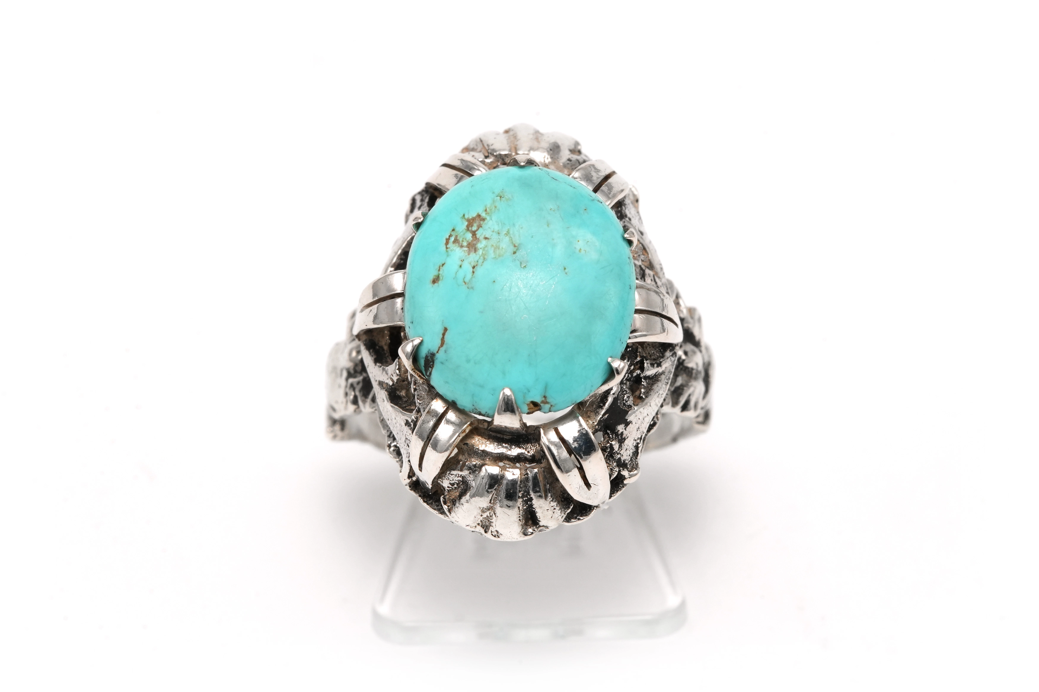 Bague Art Nouveau en argent sertie d'une turquoise - 1