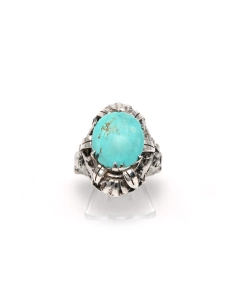 Bague Art Nouveau en argent sertie d'une turquoise - 1