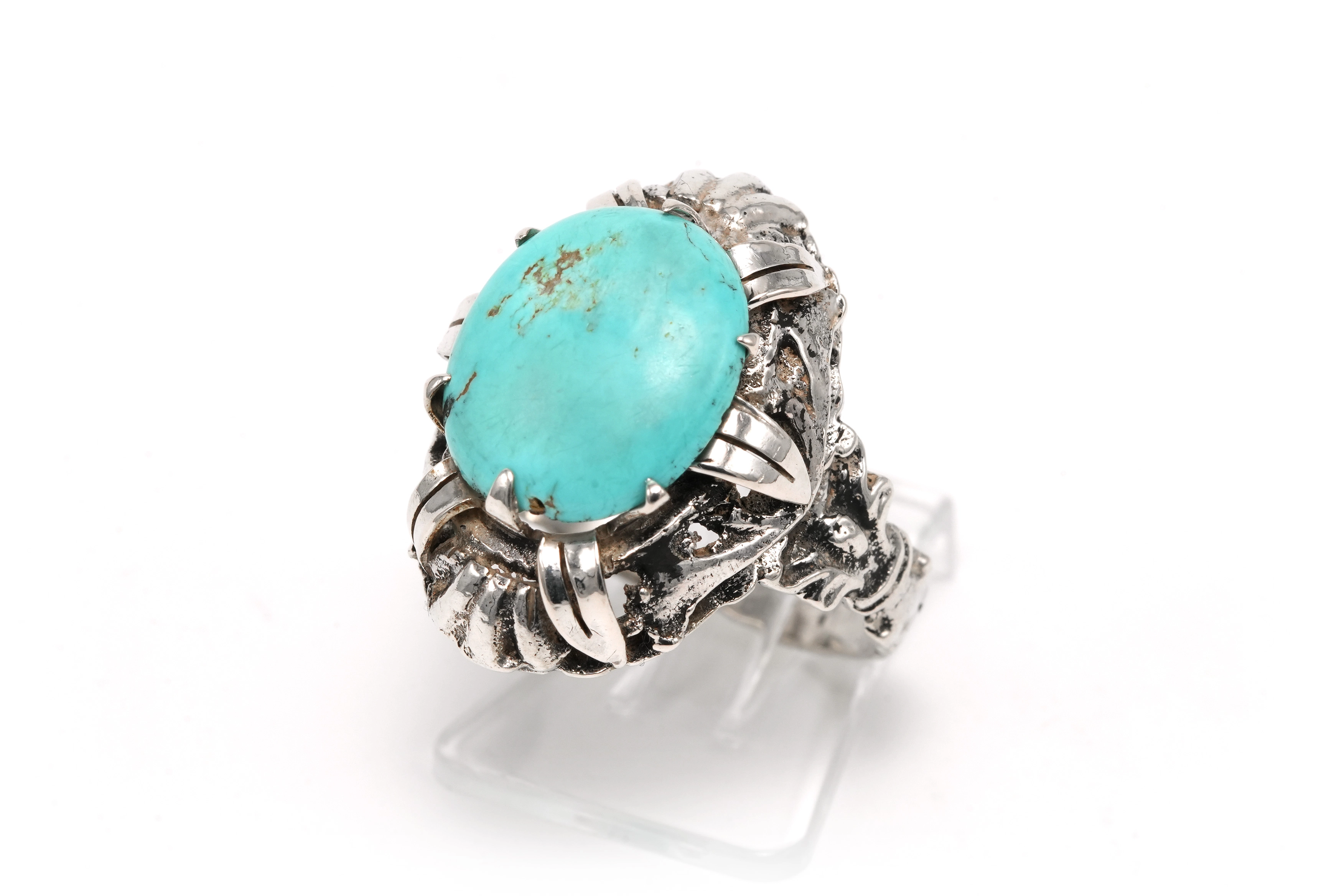 Bague Art Nouveau en argent sertie d'une turquoise - 2
