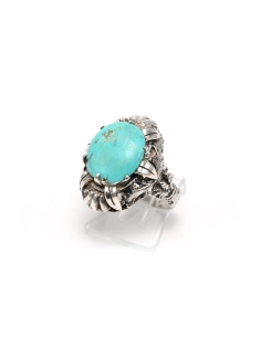Bague Art Nouveau en argent sertie d'une turquoise - 2