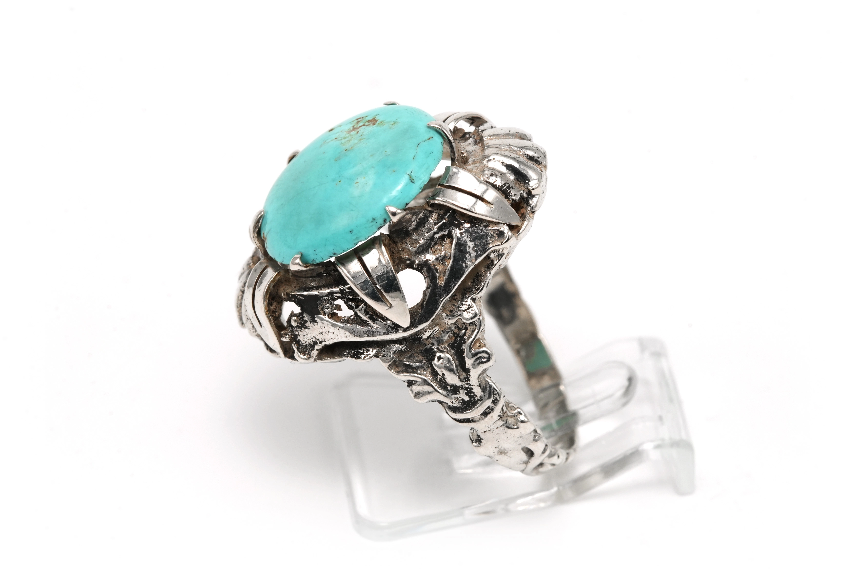 Bague Art Nouveau en argent sertie d'une turquoise - 3