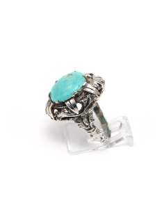 Bague Art Nouveau en argent sertie d'une turquoise - 3
