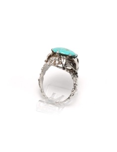 Bague Art Nouveau en argent sertie d'une turquoise - 5