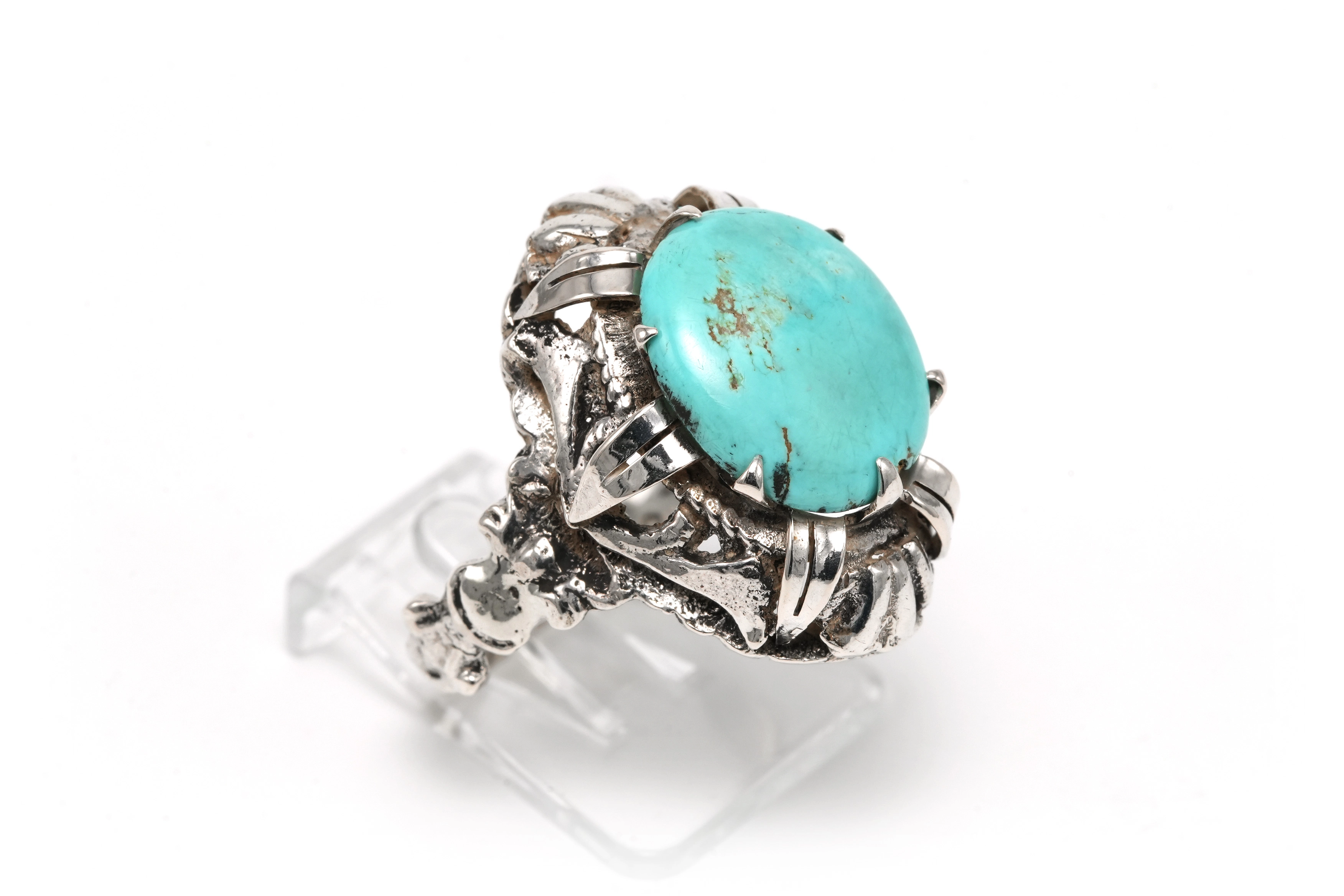 Bague Art Nouveau en argent sertie d'une turquoise - 6