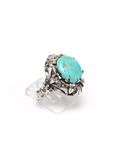 Bague Art Nouveau en argent sertie d'une turquoise - 6