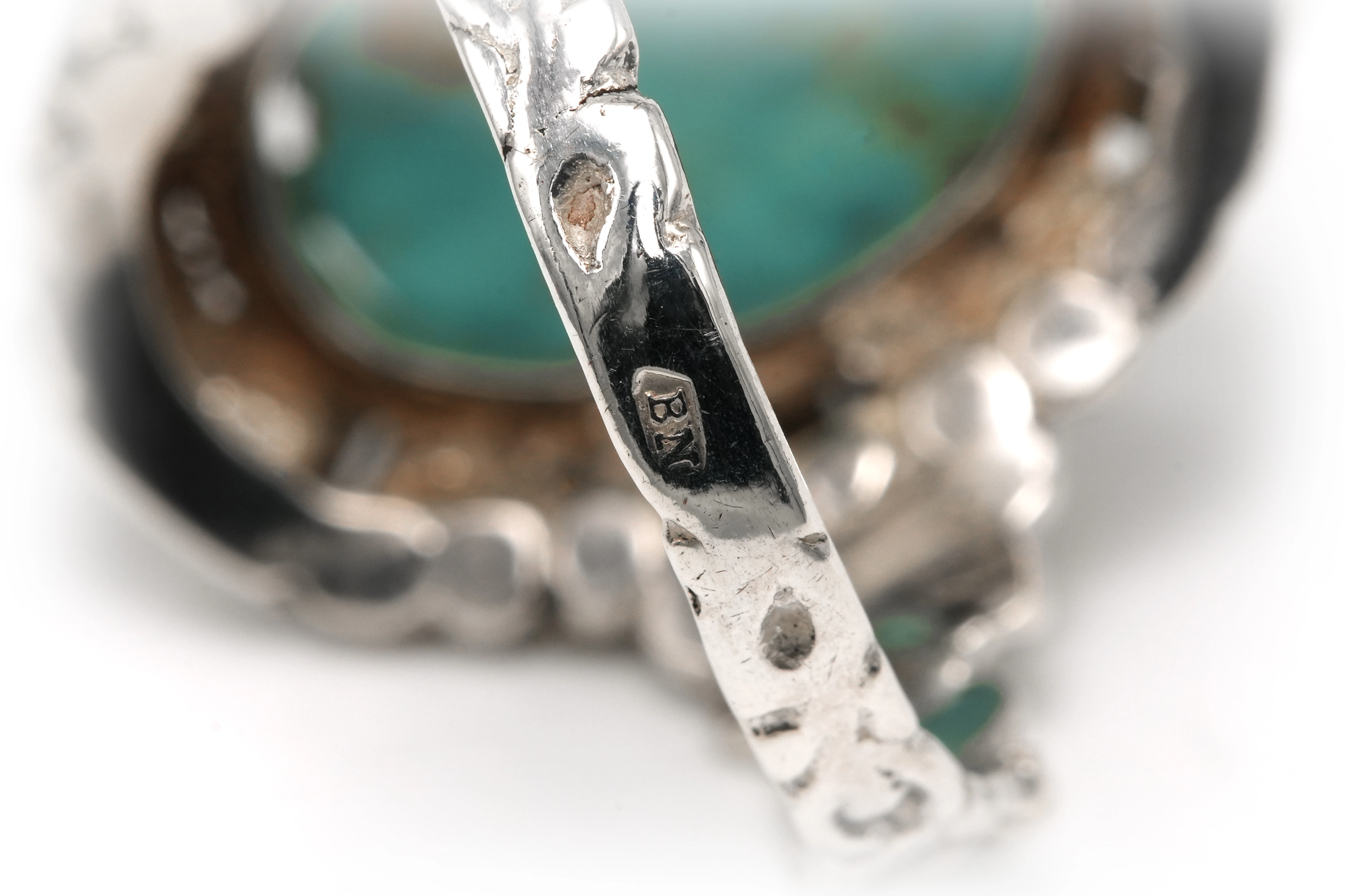 Bague Art Nouveau en argent sertie d'une turquoise - 7