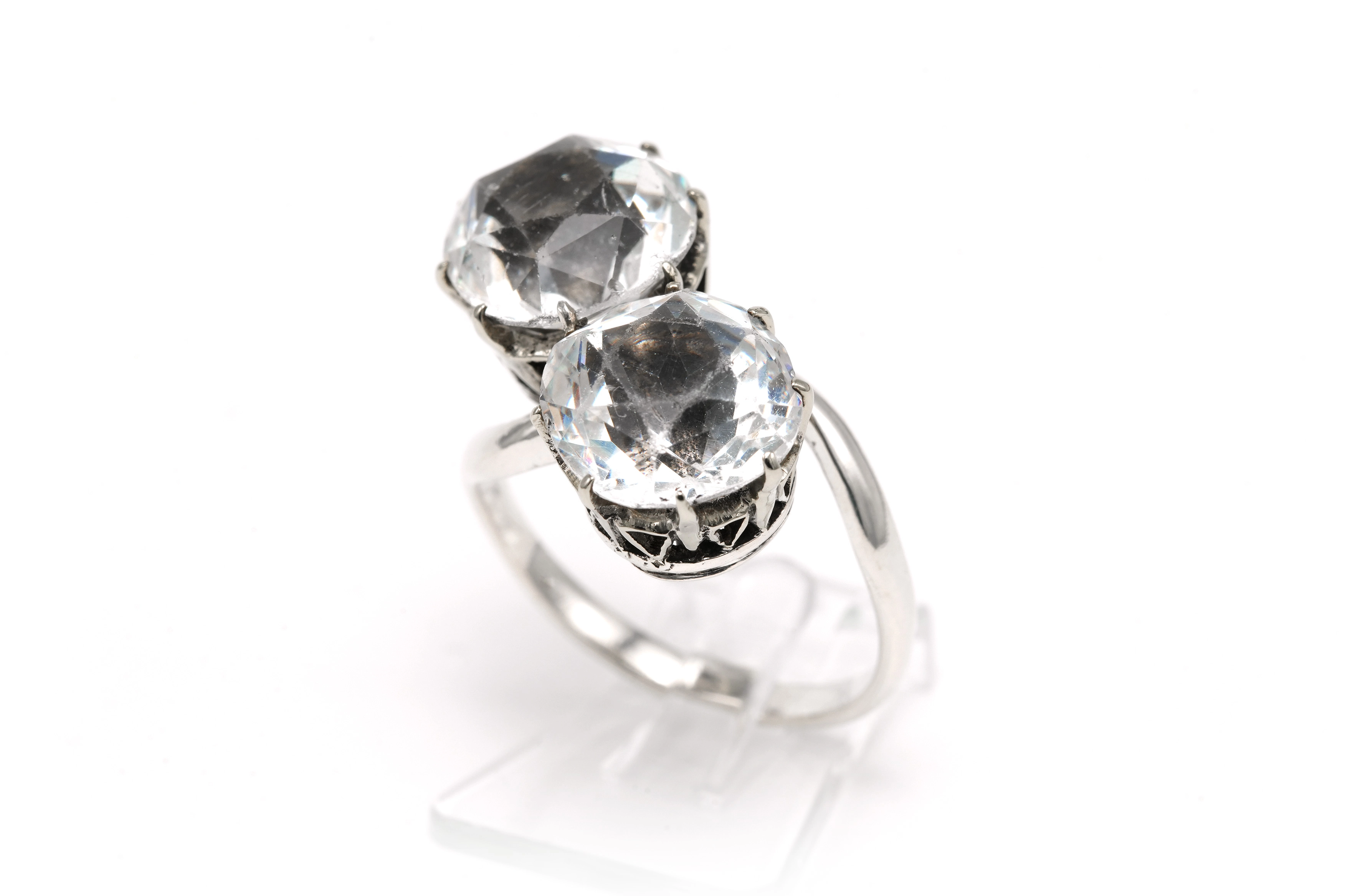 Bague Art Nouveau en argent sertie de strass - 2