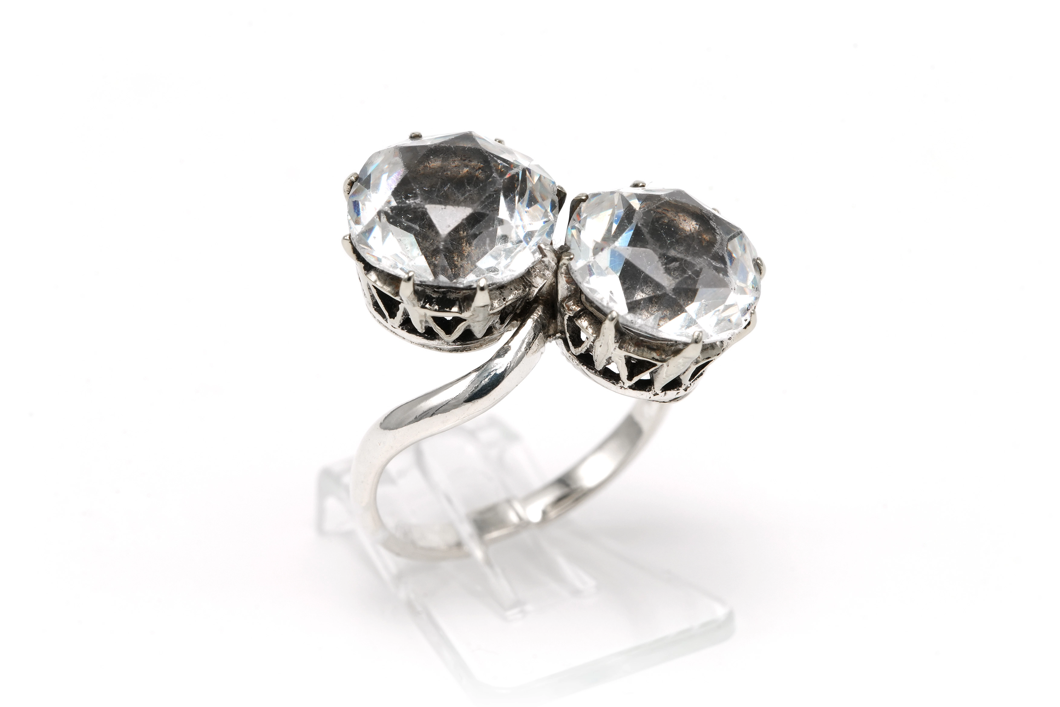 Bague Art Nouveau en argent sertie de strass - 6