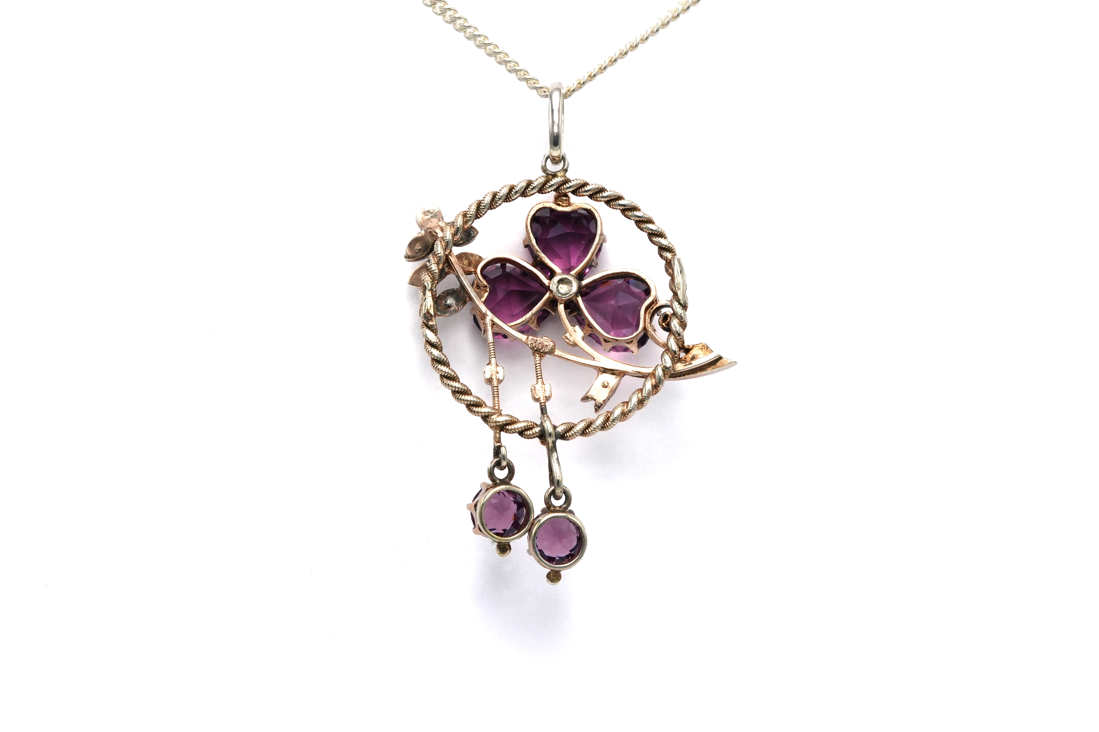 Pendentif Art Nouveau en argent serti d'améthystes et de perles - 4
