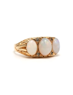 Bague Napoléon III en or jaune 9 carats sertie d'opales et de diamants taille "rose" - 6