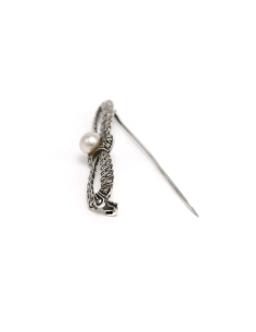 Broche Art Déco en argent 935 sertie d'une perle et de marcassites - 3