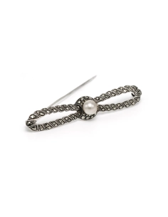 Broche Art Déco en argent 935 sertie d'une perle et de marcassites - 6