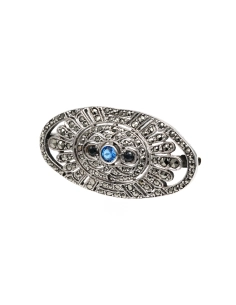 Broche Art Déco en argent 835 sertie de saphirs et de marcassites - 2