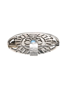 Broche Art Déco en argent 835 sertie de saphirs et de marcassites - 4