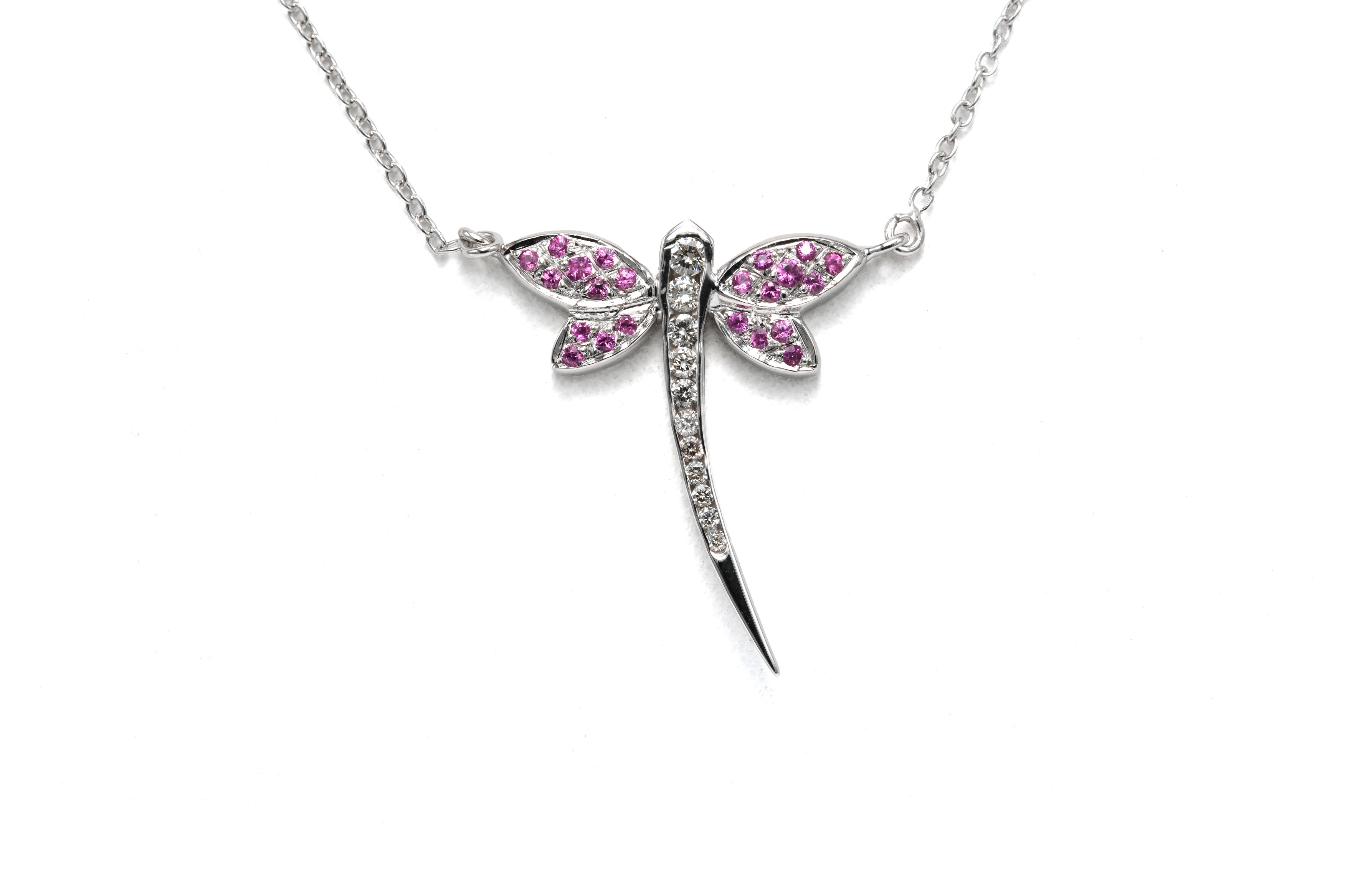 Collier contemporain en or blanc 18 carats serti de rubis et de diamants taille "brillant" (+-0.10ct) - 1