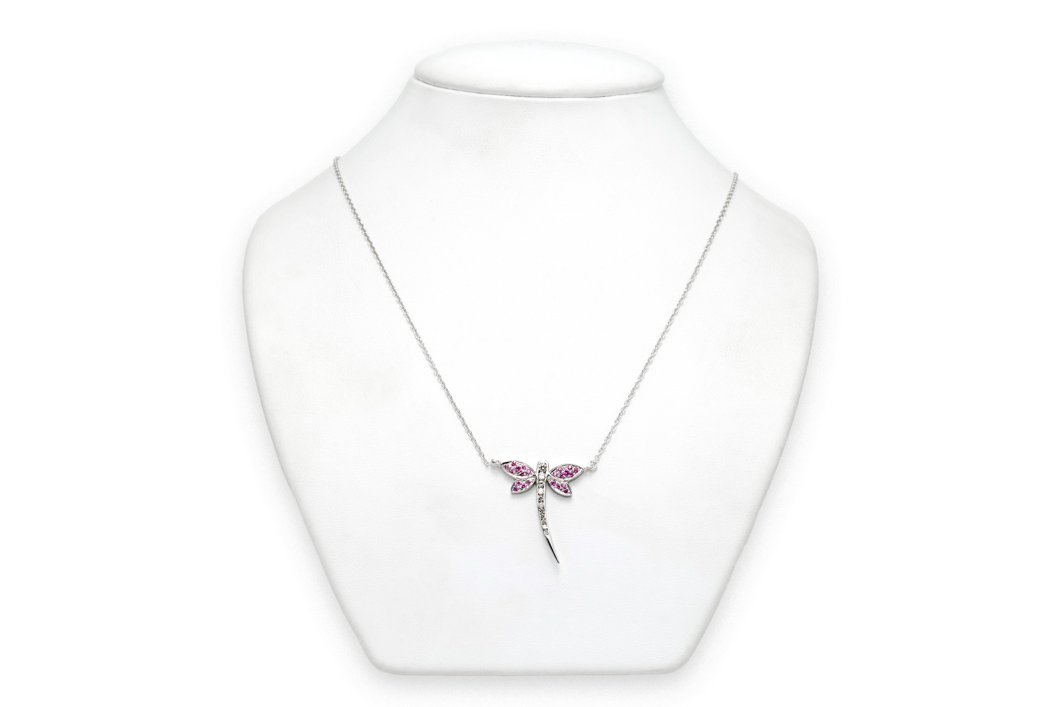 Collier contemporain en or blanc 18 carats serti de rubis et de diamants taille "brillant" (+-0.10ct) - 2