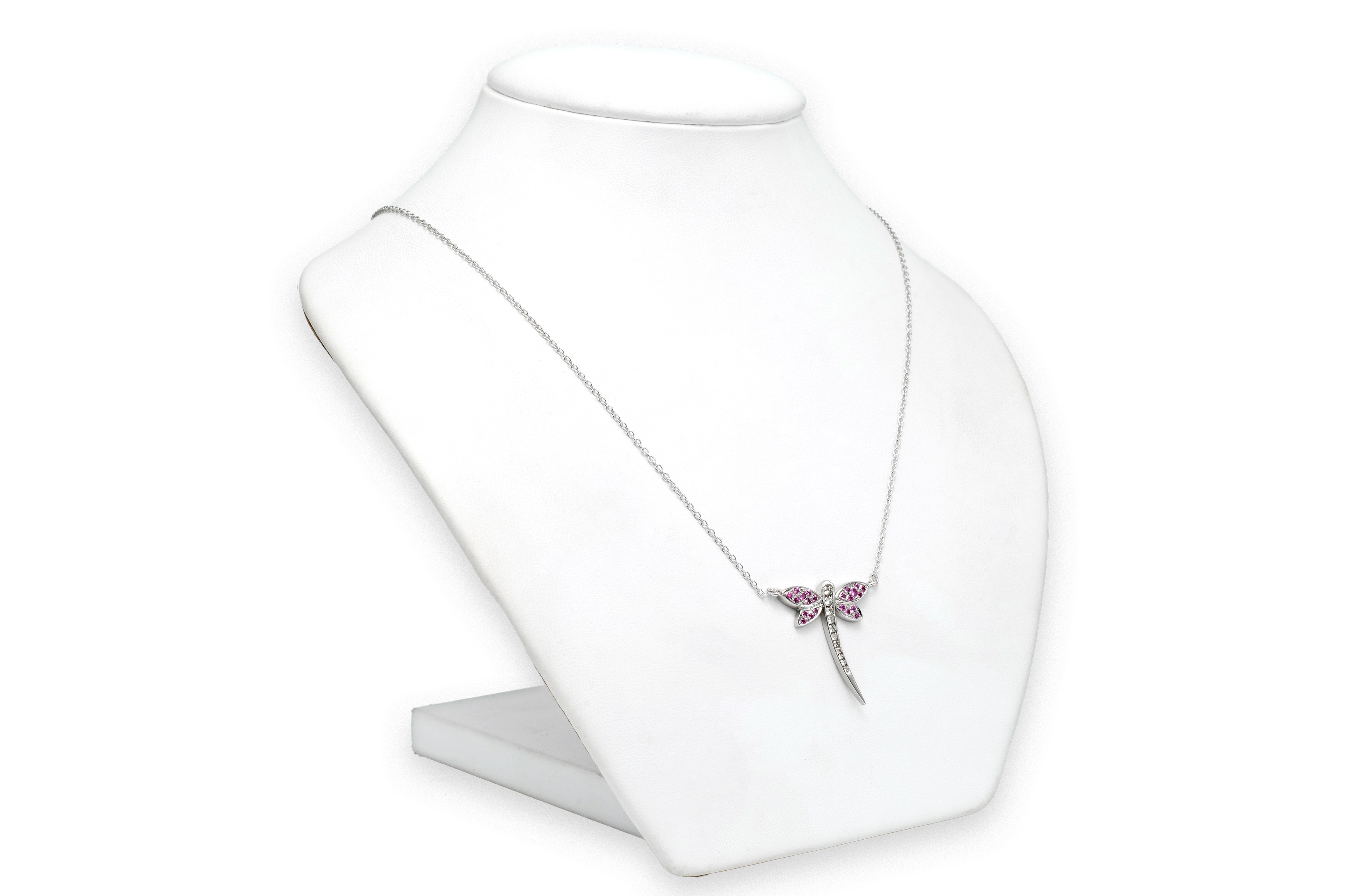 Collier contemporain en or blanc 18 carats serti de rubis et de diamants taille "brillant" (+-0.10ct) - 4