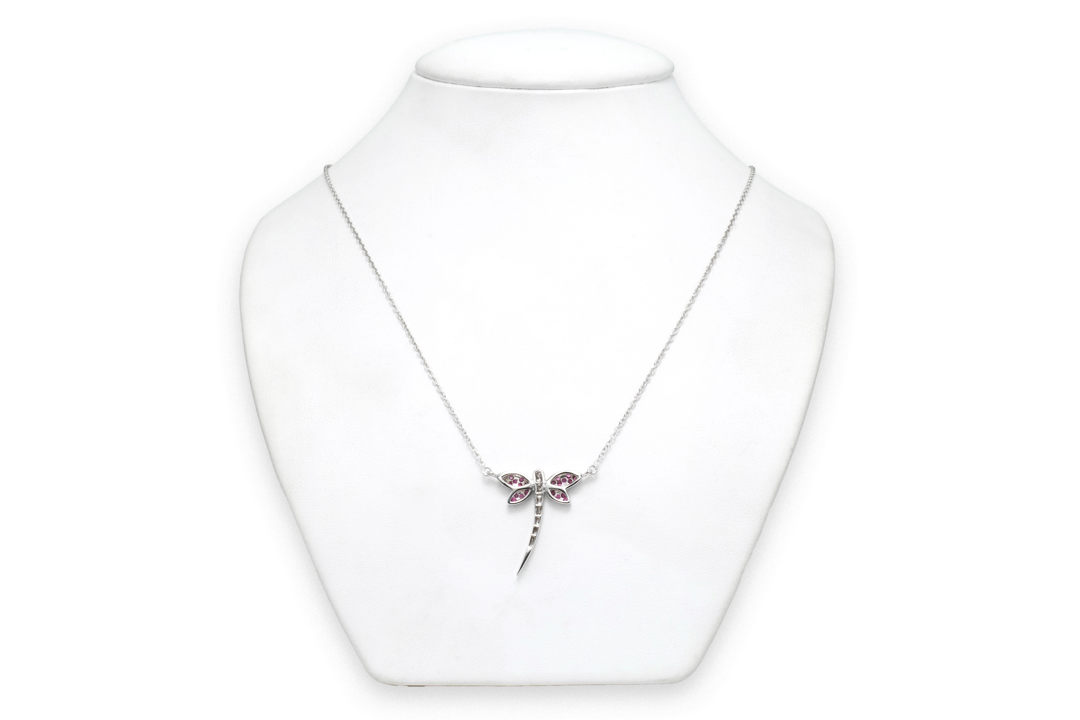 Collier contemporain en or blanc 18 carats serti de rubis et de diamants taille "brillant" (+-0.10ct) - 5