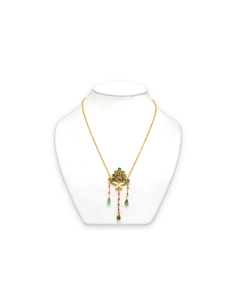 Collier Années 50 en or jaune 18 carats serti d'émeraudes et de perles - 5