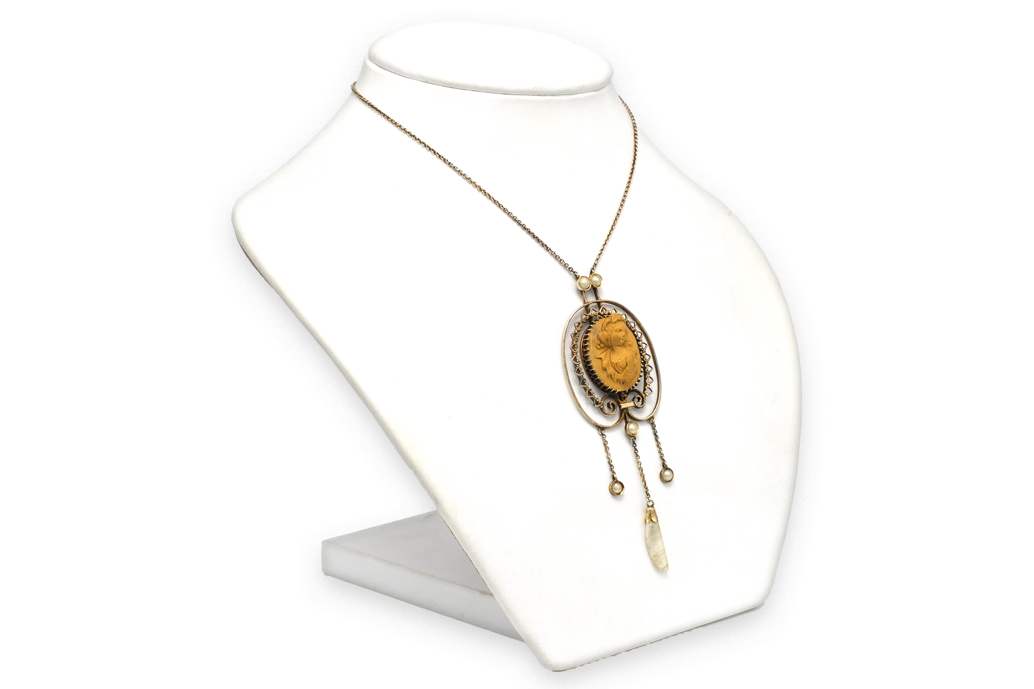 Collier Napoléon III en argent serti de perles et d'un camée - 3