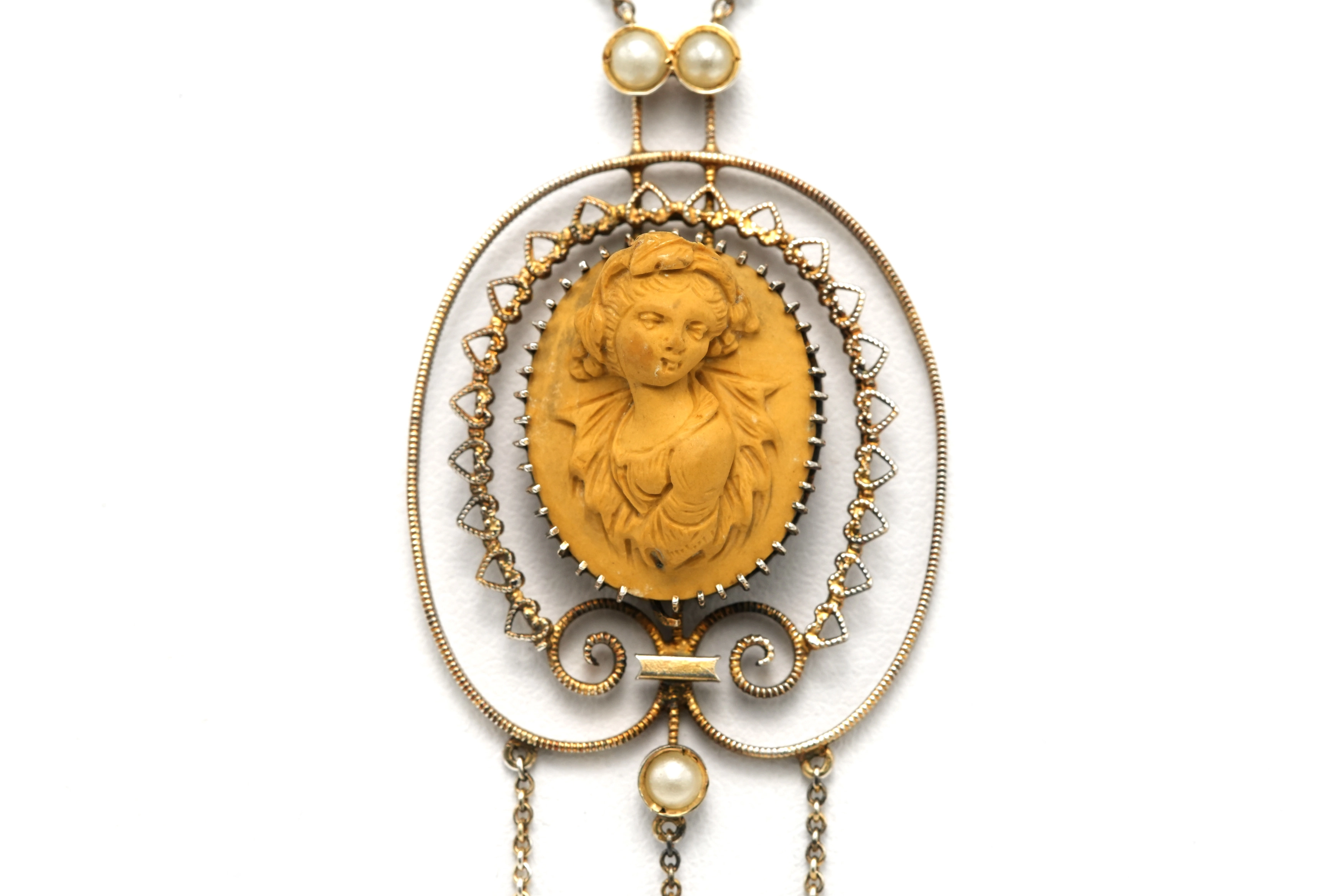Collier Napoléon III en argent serti de perles et d'un camée - 6