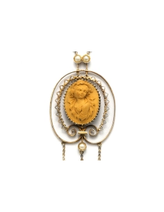 Collier Napoléon III en argent serti de perles et d'un camée - 6