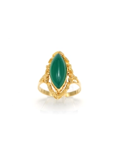 Bague Années 50 en or jaune 18 carats sertie de perle et d'une chrysocolle - 9