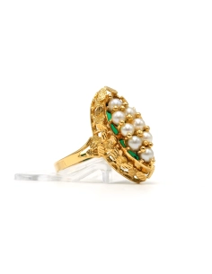 Bague Années 50 en or jaune 18 carats sertie de perle et d'une chrysocolle - 6