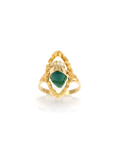 Bague Années 50 en or jaune 18 carats sertie de perle et d'une chrysocolle - 8