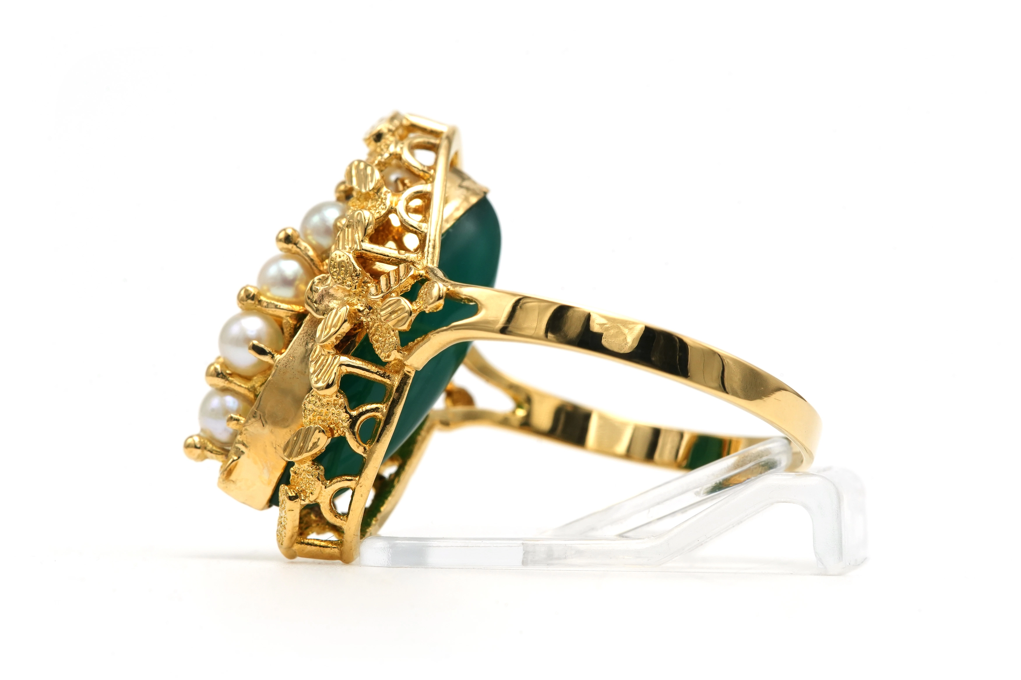 Bague Années 50 en or jaune 18 carats sertie de perle et d'une chrysocolle - 3