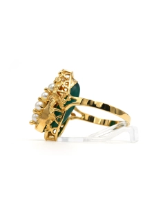 Bague Années 50 en or jaune 18 carats sertie de perle et d'une chrysocolle - 3