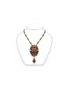 Collier Art Déco en vermeil serti de rubis de synthèse, de perles et d'émail - 2
